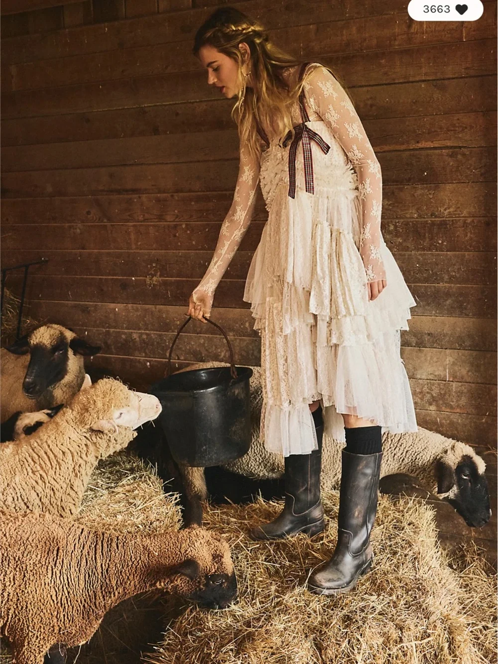 Free People Isabel Tiered Cascading Lace Chiffon Vintage Midi Dress - Picture 1 of 6